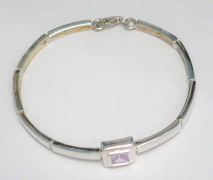 Estate Jewelry |7.5"  Sterling Silver Square Lavender Cz Tennis Bracelet Women