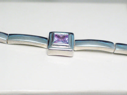 Estate Jewelry |7.5"  Sterling Silver Square Lavender Cz Tennis Bracelet Women - Blingschlingers Jewelry