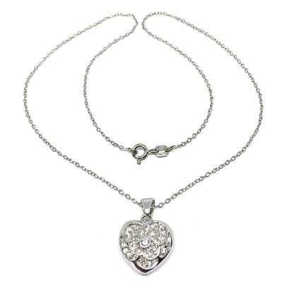 Necklace | Womens 15.75" Sterling Silver Cz Pansy Flower Heart Pendant Necklace | Best Deepest Discount Estate Jewelry online at Blingschlingers.com