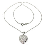 Necklace | Womens 15.75" Sterling Silver Cz Pansy Flower Heart Pendant Necklace | Best Deepest Discount Estate Jewelry online at Blingschlingers.com