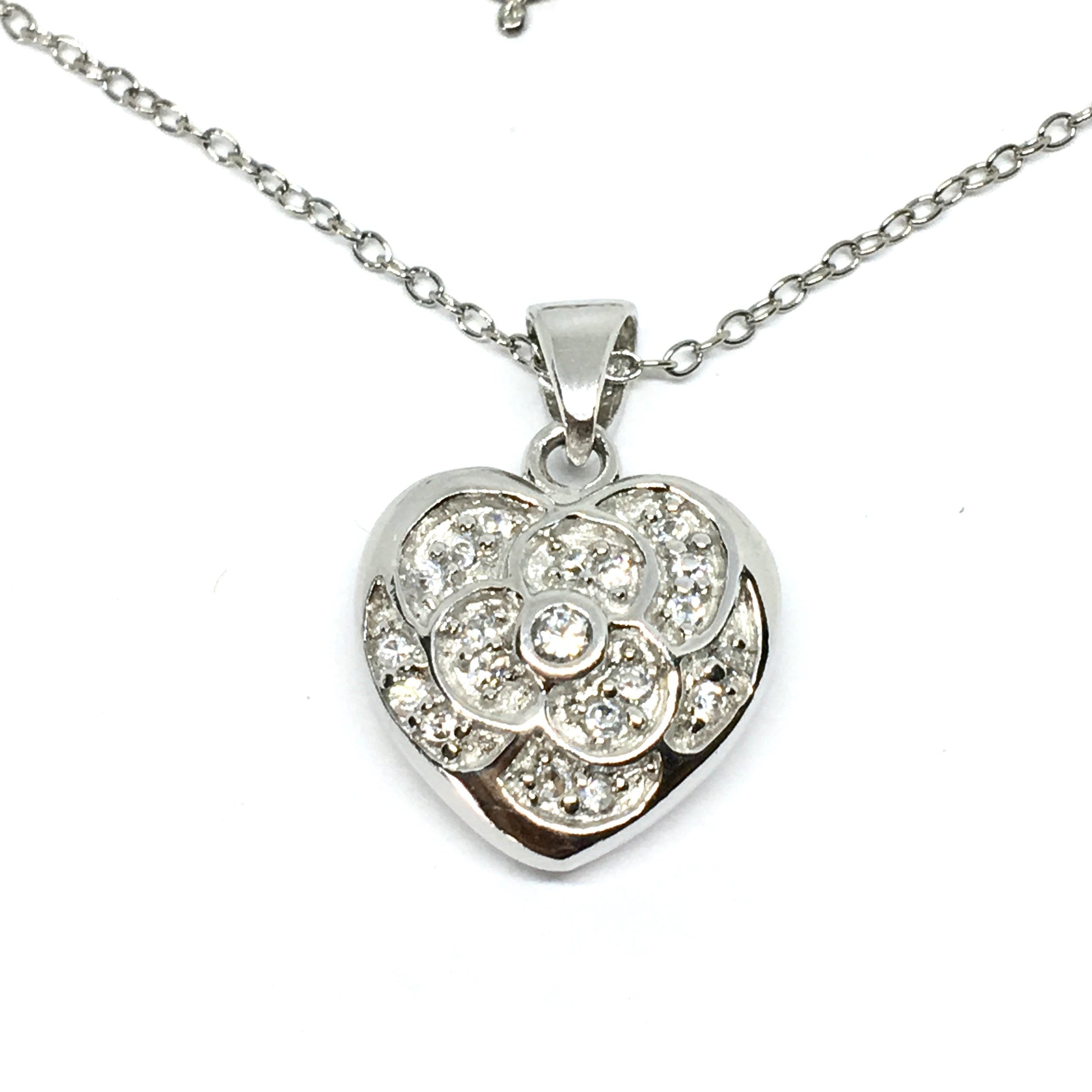 Jewelry - Womens Sterling Silver Romantic Cz Pansy Flower Heart Pendant Necklace -  New Overstock Fine Jewelry online at Blingschlingers.com USA
