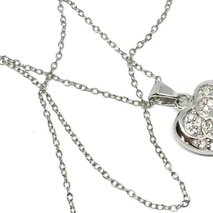 Jewelry - Womens Sterling Silver Romantic Cz Pansy Flower Heart Pendant Necklace
