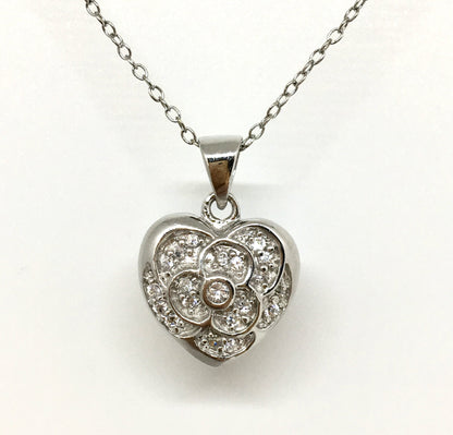 Jewelry - Womens Sterling Silver Romantic Cz Pansy Flower Heart Pendant Necklace -  Best Discount Jewelry online at Blingschlingers.com USA