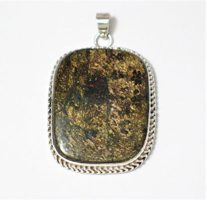 Sterling Silver Pendant, Unisex style Unique Brown Stone 925 Silver Pendant