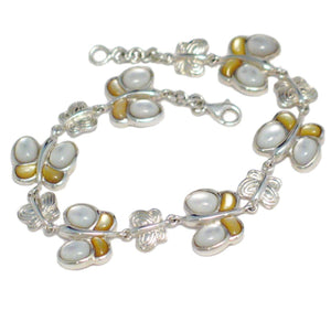 Low Cost Overstock Jewelry | 7.5" Sterling Silver Mother of Pearl Stone Butterfly Bracelet Women