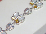Low Cost Overstock Jewelry | 7.5" Sterling Silver Mother of Pearl Stone Butterfly Bracelet Women - Blingschlingers Jewelry