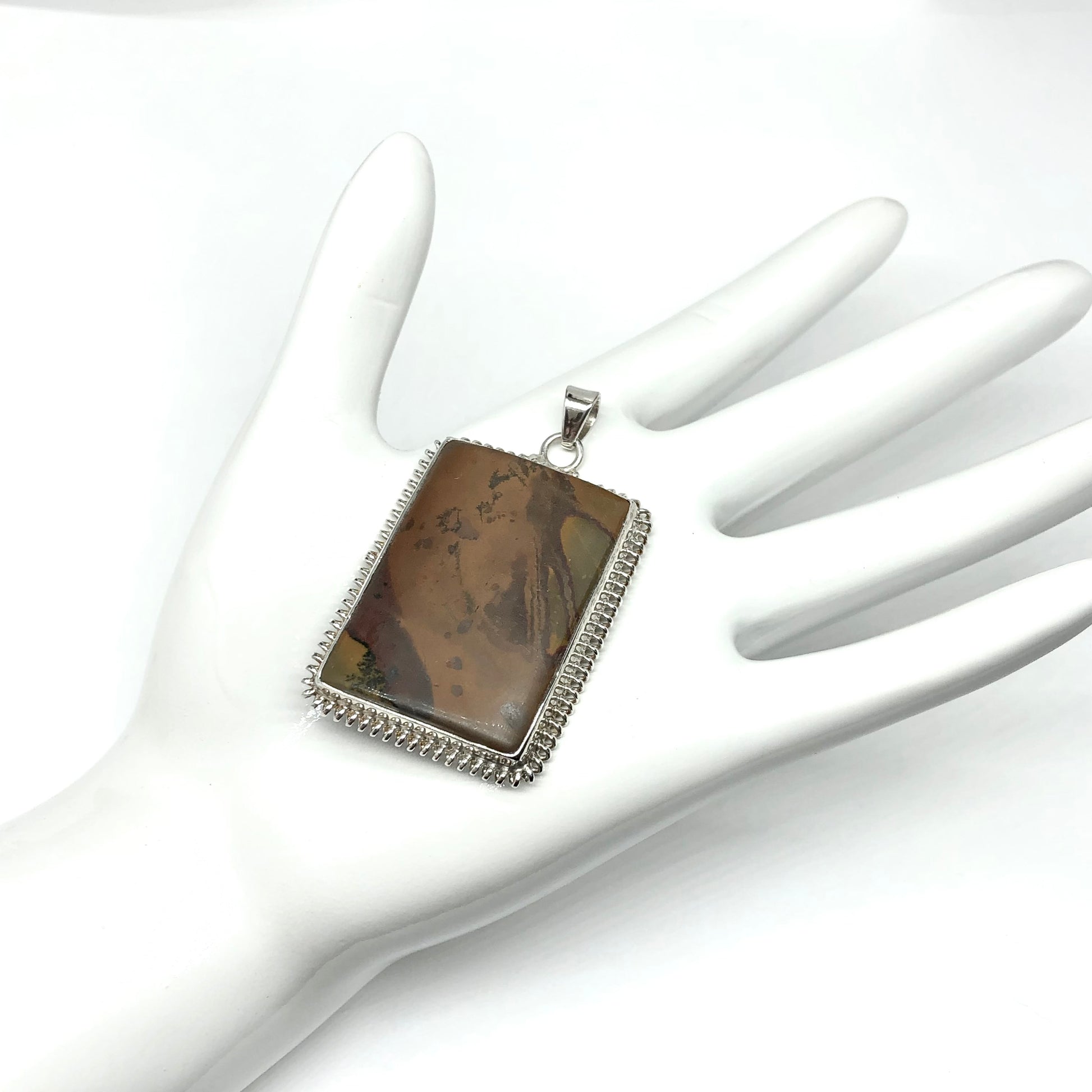 Gender Neutral Unique Sterling Silver Brown Stone Pendant  | Blingschlingers