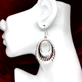 Jewelry used | Sterling Silver Ribbed Oval Design Large Dangle Earrings