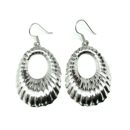 Jewelry used | Sterling Silver Ribbed Oval Design Big Hoop Style Dangle Earrings