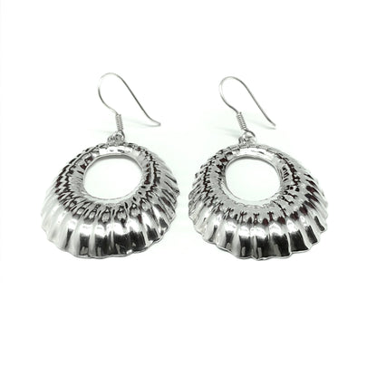Jewelry used | Sterling Silver Ribbed Oval Design Big Hoop Style Dangle Earrings