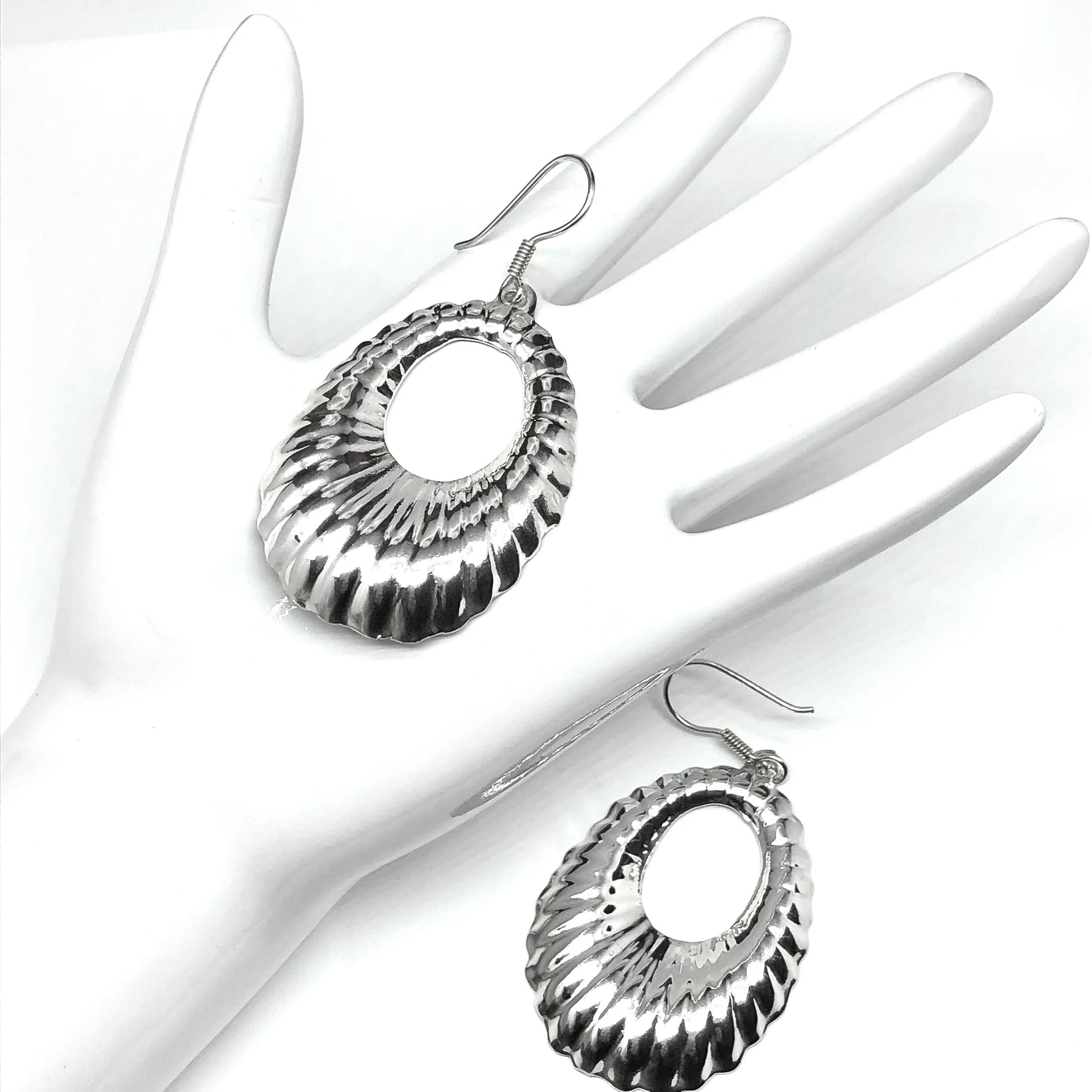 Sterling Silver Radiant Ribbed Oval Design Dangle Earrings for Women | Blingschlingers Jewelry