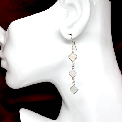 Earrings | Sterling Silver Light Blue Gray Chalcedony Stone Long Dangle Earrings