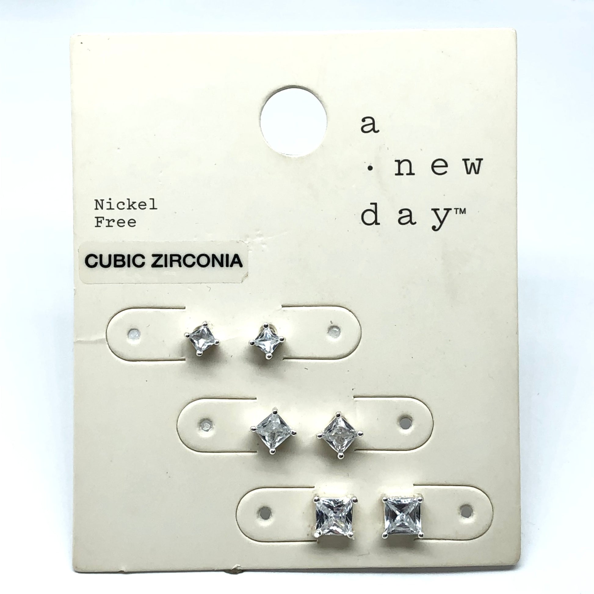Fashion Jewelry | 3prs Silver Sparkly Graduating Square Cz Stud Earrings - Blingschlingers Jewelry USA