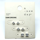 Fashion Jewelry | 3prs Silver Sparkly Graduating Square Cz Stud Earrings - Blingschlingers Jewelry USA