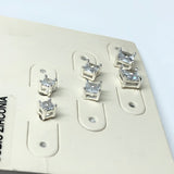 Fashion Jewelry | 3prs Silver Sparkly Graduating Square Cz Stud Earrings 