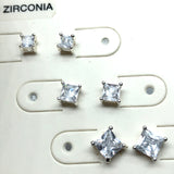 Fashion Jewelry | 3prs Silver Sparkly Graduating Square Cz Stud Earrings 