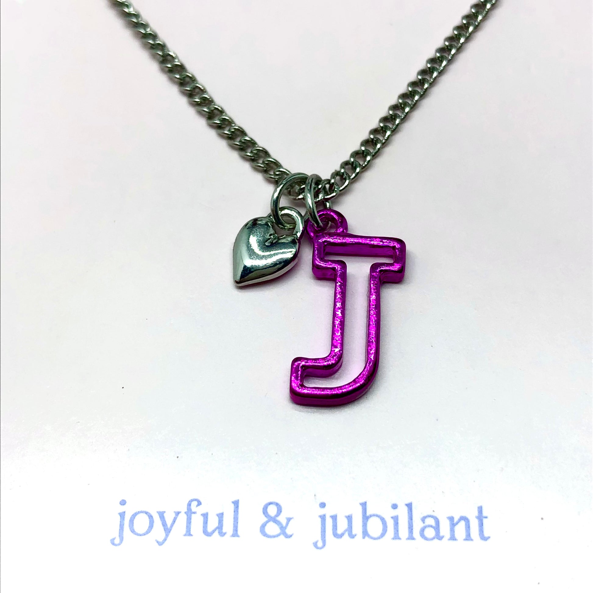 Fashion Jewelry | Girls Purple Inspirational Letter Initial J Charm Necklace 