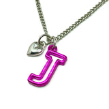 Letter J Necklace for Girls Women Purple J and Heart Charm Adjustable | Blingschlingers Jewelry