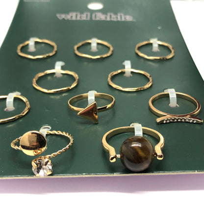 Fashion Jewelry | 10 Assorted Gold Wavy Design Slim Stacking Rings