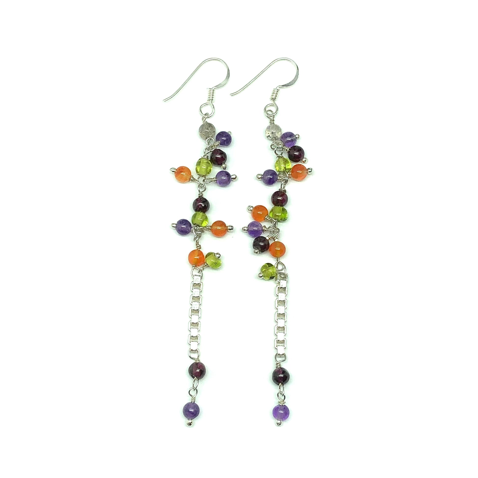 Jewelry | Lusciously Long Sterling Silver Beaded Gem Dangle Earrings - Blingschlingers USA