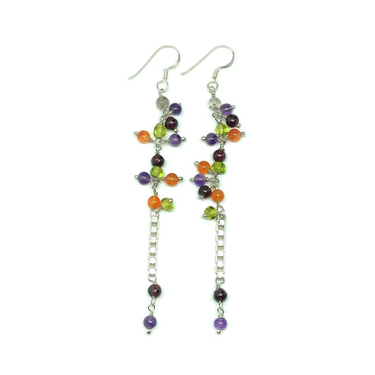 Jewelry | Lusciously Long Sterling Silver Beaded Gem Dangle Earrings - Blingschlingers USA