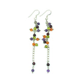 Womens Long Sterling Silver Party Color Beaded Gemstone Linear Earrings | Discount Fine Fashion Jewelry Online