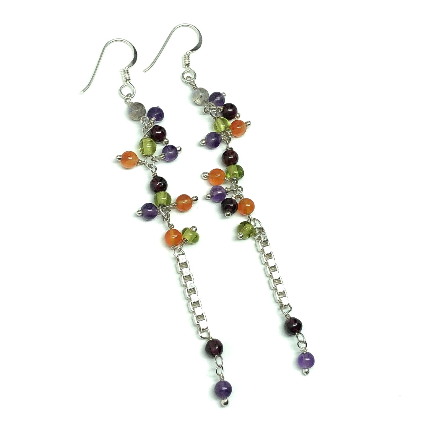 Jewelry | Lusciously Long Sterling Silver Beaded Gem Dangle Earrings