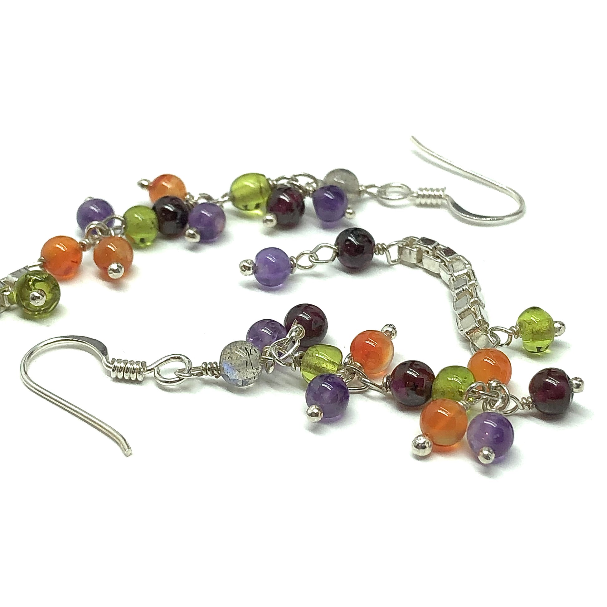 Jewelry | Lusciously Long Sterling Silver Beaded Gem Dangle Earrings