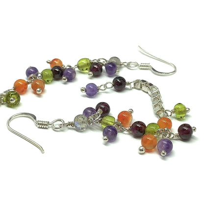 Jewelry | Lusciously Long Sterling Silver Beaded Gem Dangle Earrings