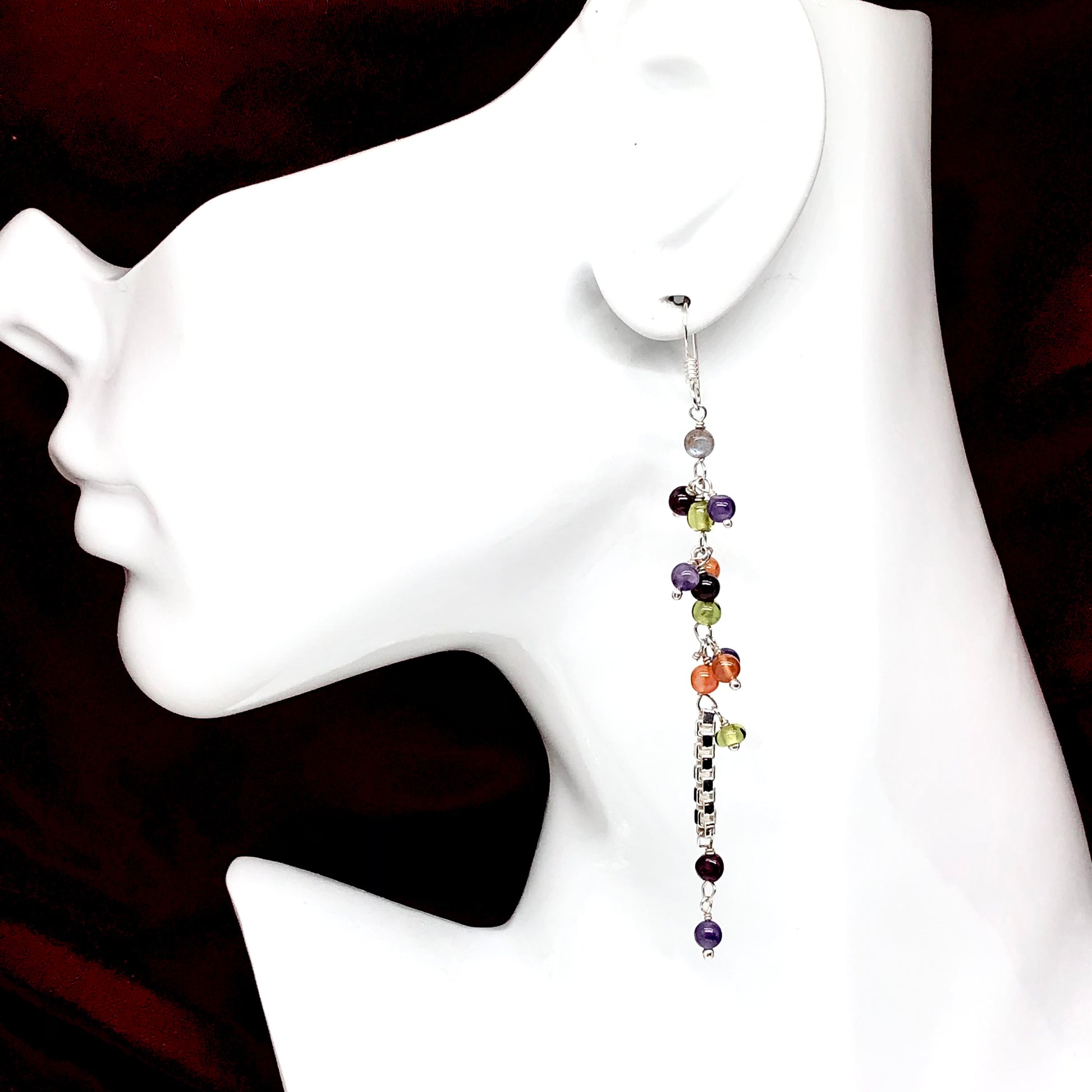 Jewelry | Lusciously Long Sterling Silver Beaded Gem Dangle Earrings