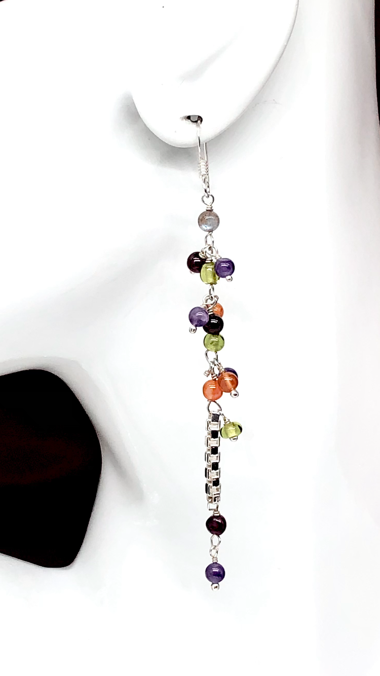 Jewelry | Lusciously Long Sterling Silver Beaded Gem Dangle Earrings