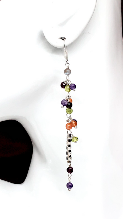 Jewelry | Lusciously Long Sterling Silver Beaded Gem Dangle Earrings