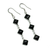 Womens Sexy Sterling Silver Jet Black Onyx Dangle Earrings 2.5in | Fun Flirty Fine Fashion Jewelry Online