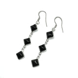 Womens Sterling Silver Black Onyx Dangle Earrings 2.5in | Fun Flirty Fine Fashion Jewelry Online