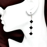 Womens Geometric Sterling Silver Black Onyx Dangle Earrings 2.5in | Fun Fine Fashion Jewelry Online