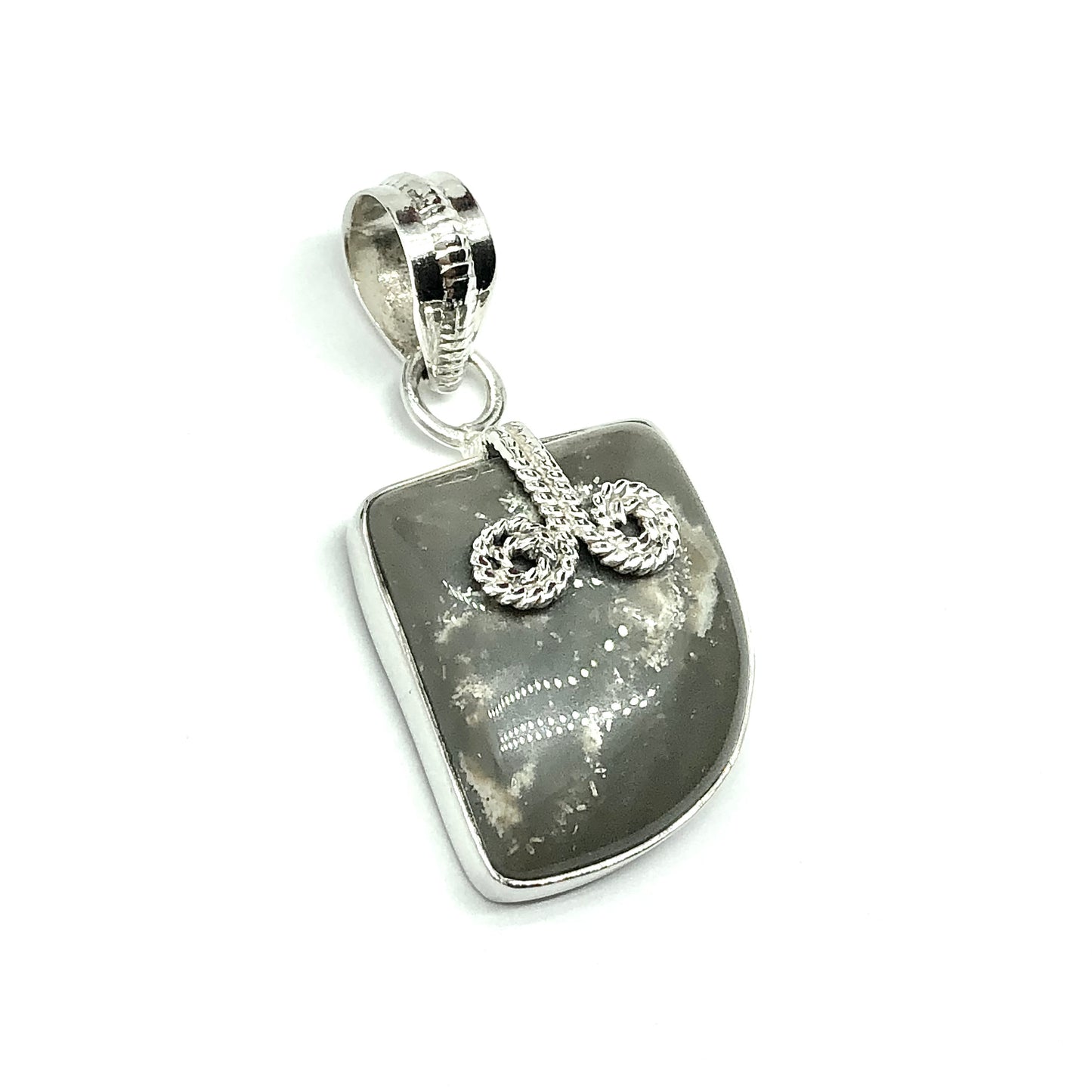 Jewelry | 925 Sterling Silver Pendant Edgy Asymmetrical Design Khaki Brown Stone Mens Womens