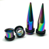 Body Jewelry > Earrings > Gauges | 0g / 8mm Rainbow oil slick style Stainless Steel Tapers Ear Plug set