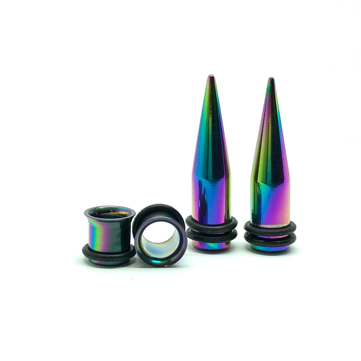 Stainless Steel Ear Gauges Tapers and Plugs set Rainbow oil slick style 0G 8mm 