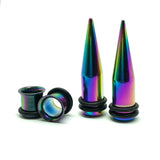 Stainless Steel Ear Gauges Tapers and Plugs set Rainbow oil slick style 0G 8mm | Body Jewelry