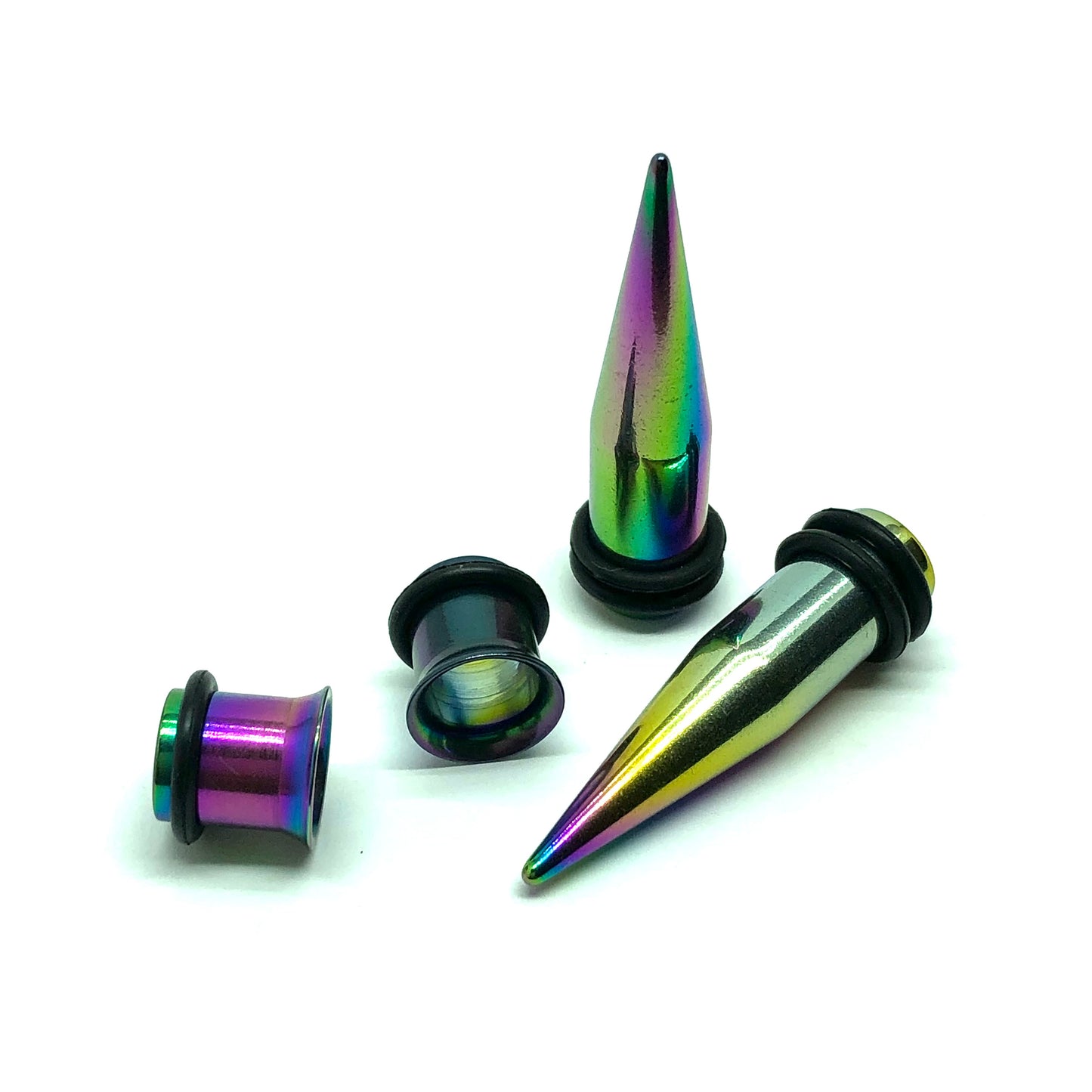  Ear Gauges Tapers and Plugs set Rainbow oil slick style 0G 8mm 