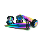 Stainless Steel Ear Gauges Tapers and Plugs set Rainbow oil slick style 0G 8mm | Body Jewelry