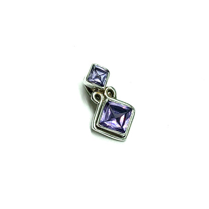 Jewelry | Pendant - Sterling Silver Diagonal Square Design Purple Cz 2 Stone Pendant 