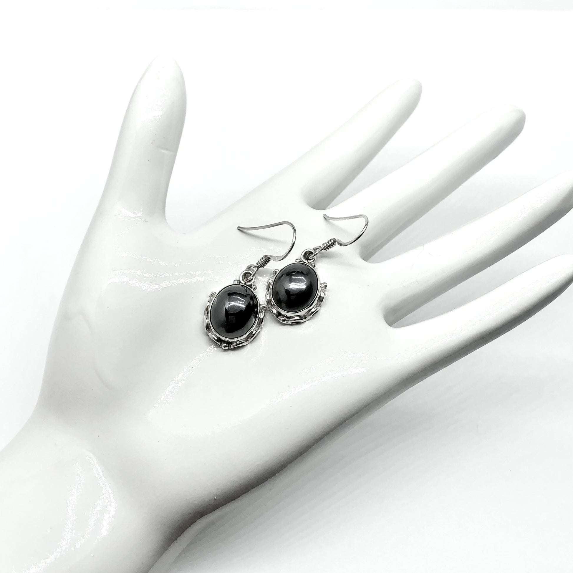 Jewelry - 925 Sterling Silver Black Metallic Sheen Hematite Stone Dangle Earrings - Blingschlingers.com USA