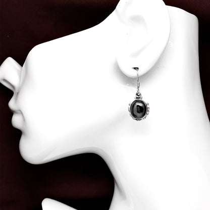 Jewelry - 925 Sterling Silver Black Metallic Sheen Hematite Stone Dangle Earrings- Blingschlingers Jewelry online