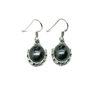 Jewelry - 925 Sterling Silver Black Metallic Sheen Hematite Stone Dangle Earrings