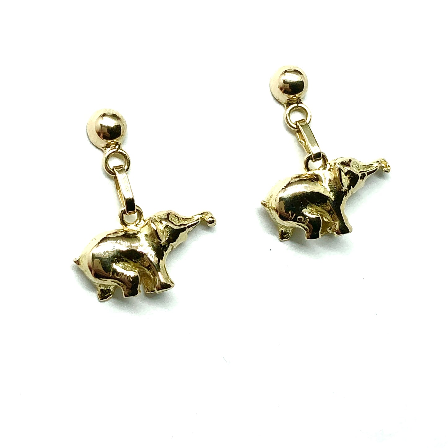 Jewelry used - Solid 18k Gold Elephant Charm Style Dangle Earrings - Blingschlingers.com in USA