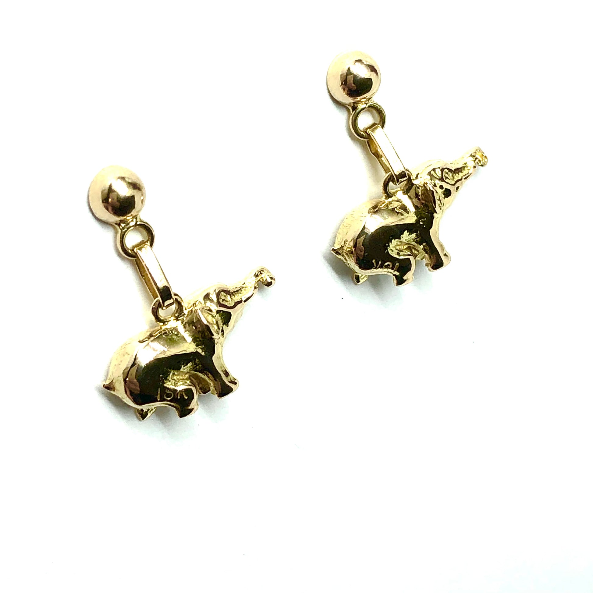 Jewelry used - Solid 18k Gold Elephant Charm Style Dangle Earrings
