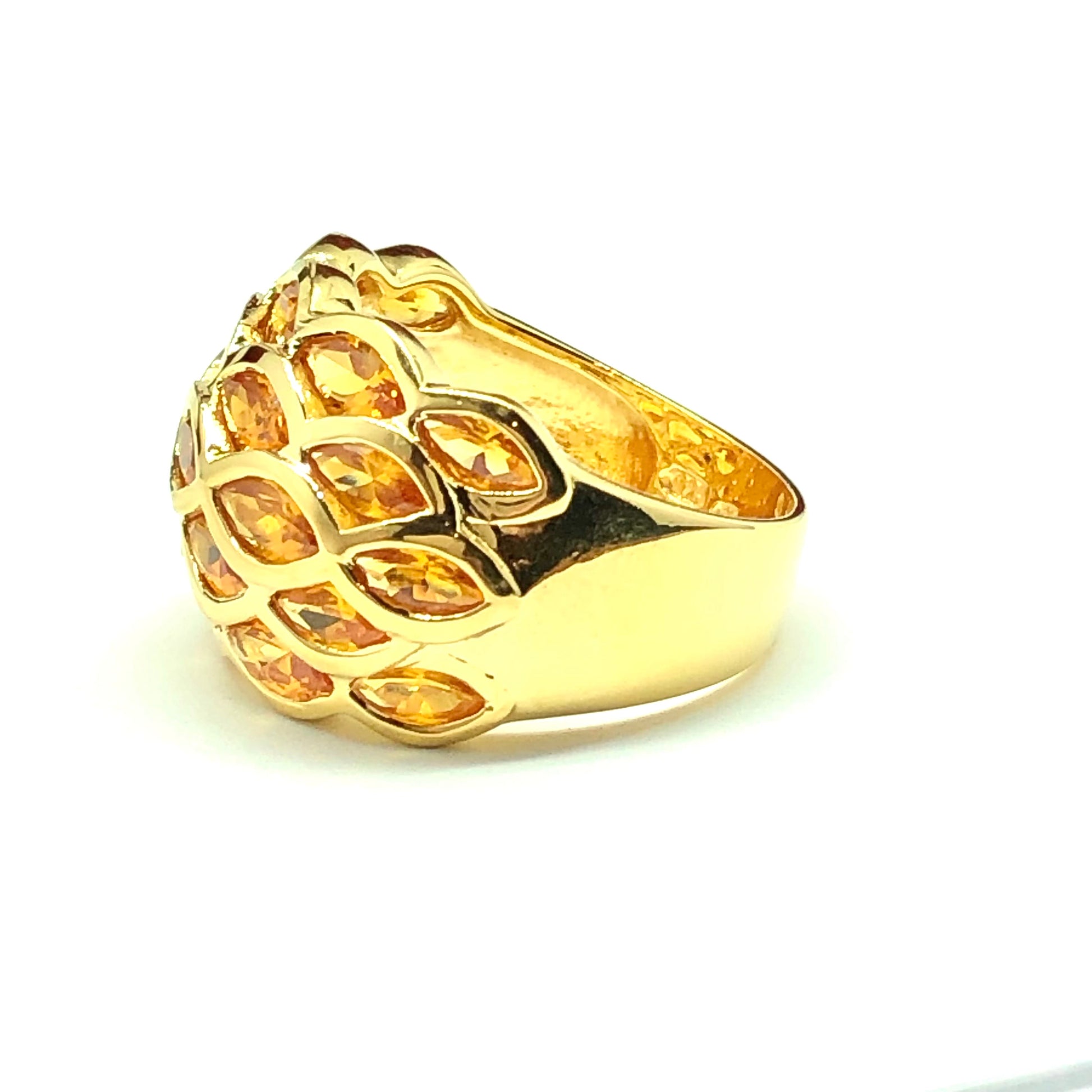 Jewelry Pre-owned | Luxurious Gold Sterling Silver sz9 Citrine Gem Wide Band Ring 