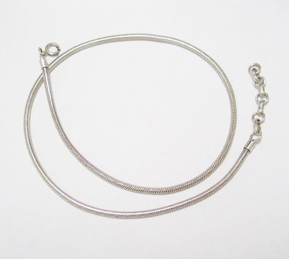 Snake Chain Necklace, Sterling Silver 16-17.5" 2.8mm Round Link Necklace