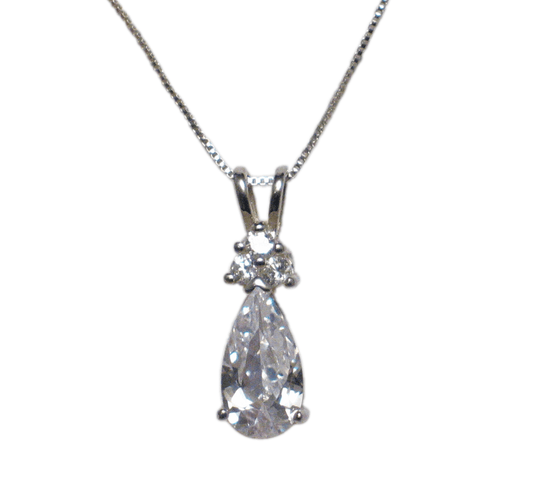 Necklace, Womens 18" Sparkly Cubic Zirconia Stone Teardrop Pendant Necklace  - Blingschlingers Jewelry